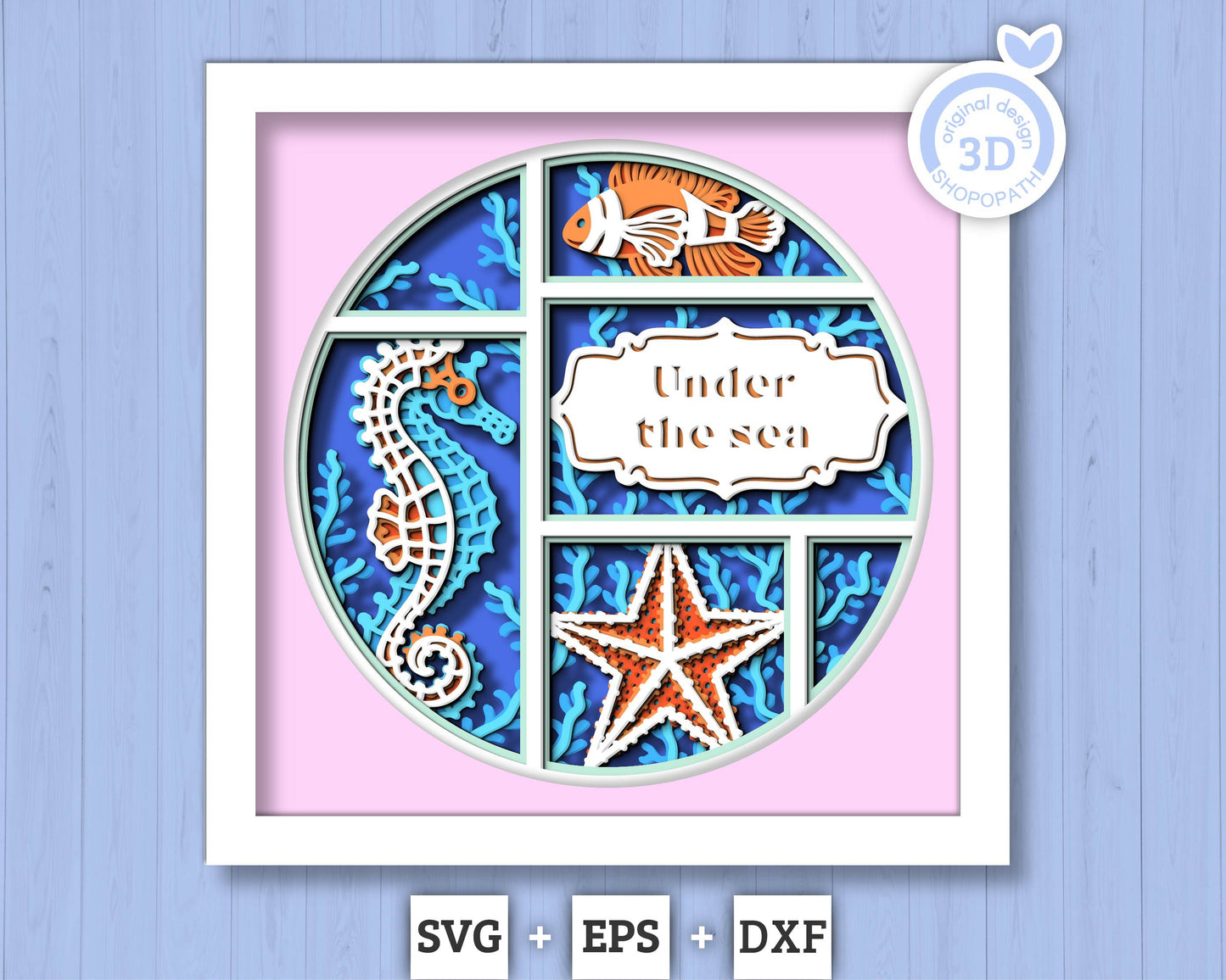 3D Sea Shadow Box SVG, 3D Aquarium Shadow Box, Starfish, Seahorse, Clown Fish 3D Svg, Sea Creatures 3d Svg, Nautical svg, Cricut Silhouette