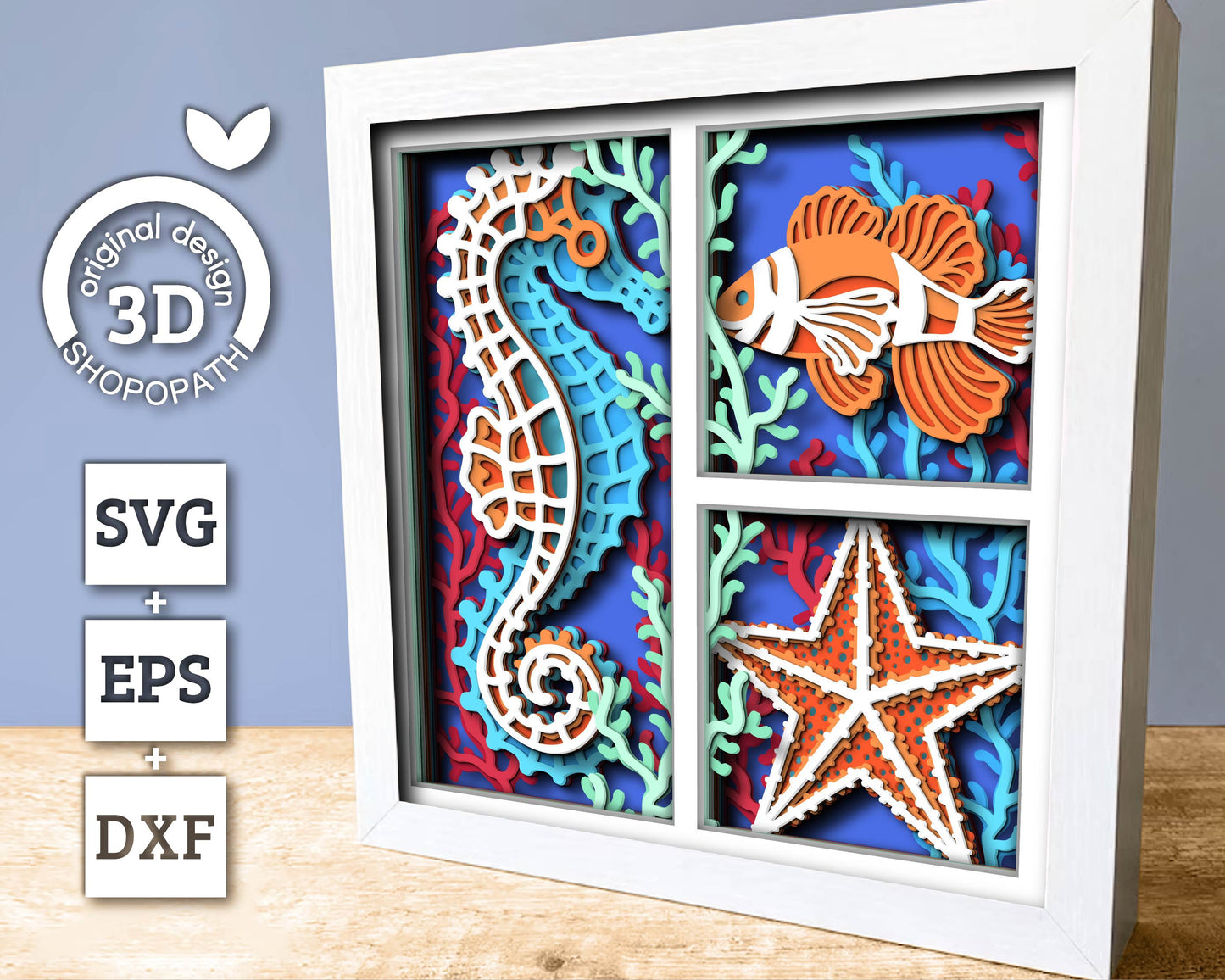 Sea Creatures Aquarium Panels - 3D Shadow Box Layered SVG DXF EPS (Cutting Files)