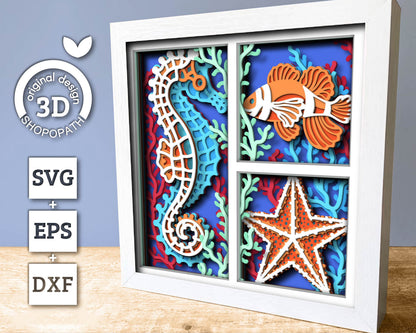 Sea Creatures Aquarium Panels - 3D Shadow Box Layered SVG DXF EPS (Cutting Files)
