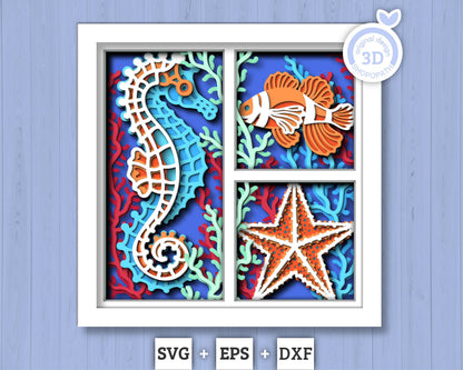 Sea Creatures Aquarium Panels - 3D Shadow Box Layered SVG DXF EPS (Cutting Files)