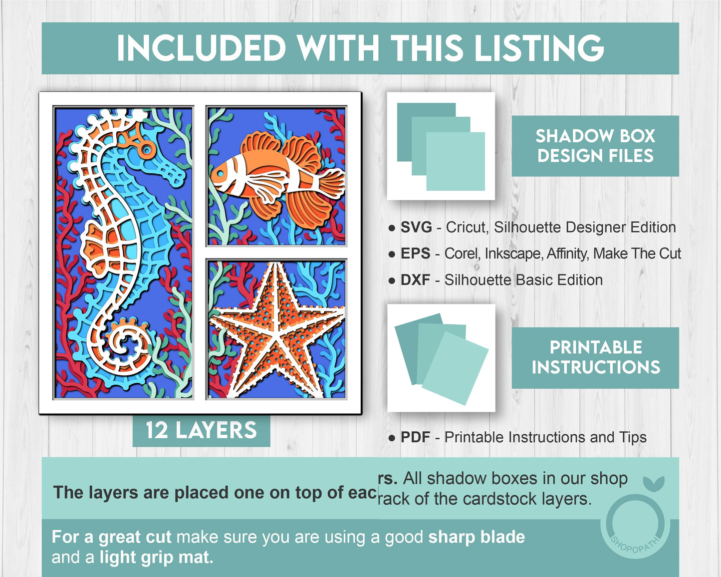 Sea Creatures Aquarium Panels - 3D Shadow Box Layered SVG DXF EPS (Cutting Files)