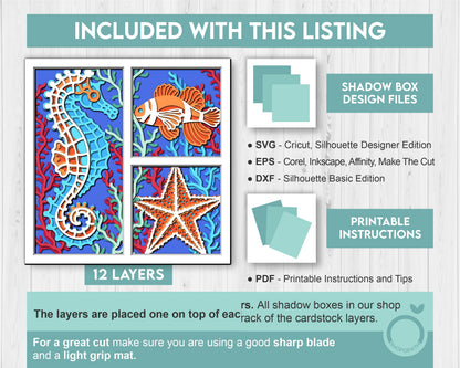 Sea Creatures Aquarium Panels - 3D Shadow Box Layered SVG DXF EPS (Cutting Files)