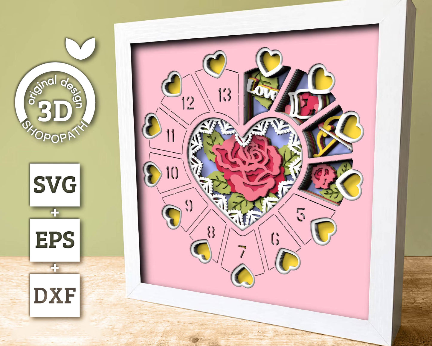Valentine's Day Advent Calendar - 3D Shadow Box Layered SVG DXF EPS (Cutting Files)