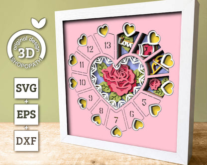 Valentine's Day Advent Calendar - 3D Shadow Box Layered SVG DXF EPS (Cutting Files)