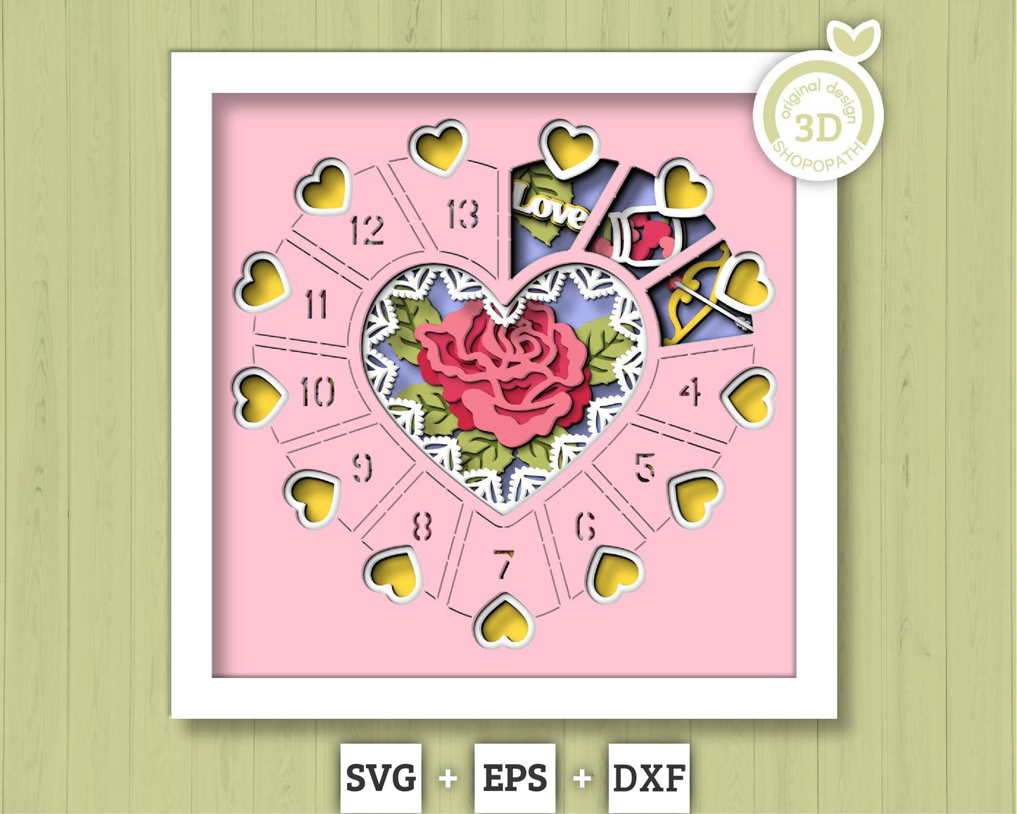 Valentine's Day Advent Calendar - 3D Shadow Box Layered SVG DXF EPS (Cutting Files)
