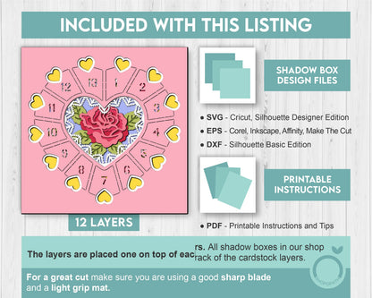 Valentine's Day Advent Calendar - 3D Shadow Box Layered SVG DXF EPS (Cutting Files)