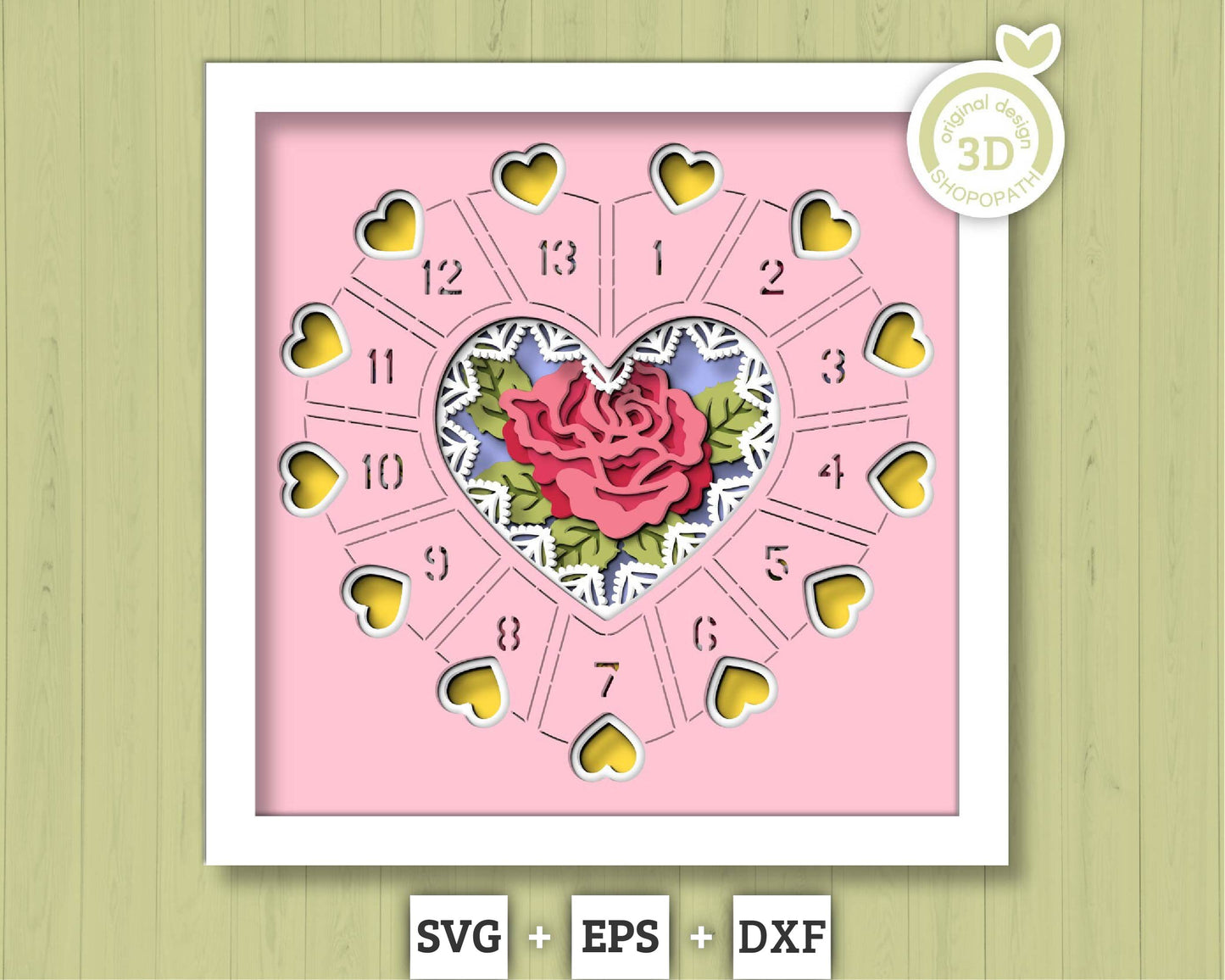 Valentine's Day Advent Calendar - 3D Shadow Box Layered SVG DXF EPS (Cutting Files)