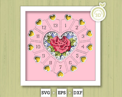 Valentine's Day Advent Calendar - 3D Shadow Box Layered SVG DXF EPS (Cutting Files)