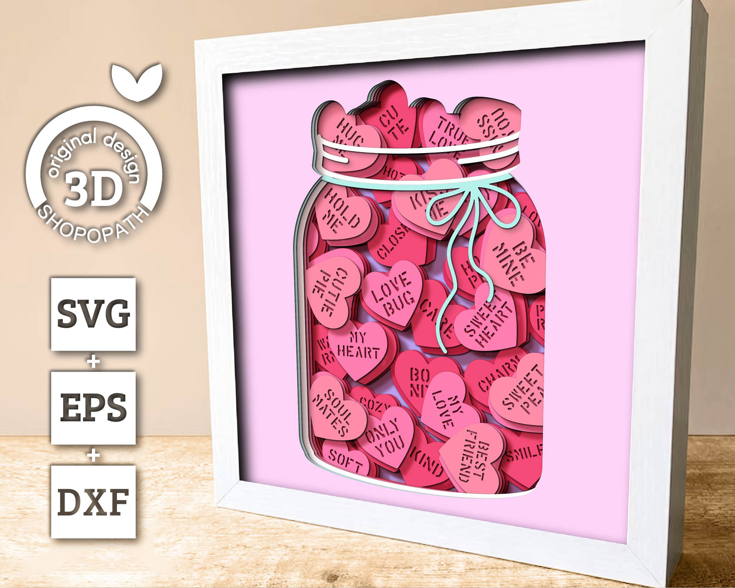 3D SVG Valentine Hearts Jar Shadow Box, Valentine's Day 3D SVG, Love 3D Svg, Romantic Shadow Box 3D, Candy Hearts 3D SVG, Silhouette Cricut