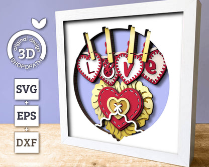 Valentine Love Buttons - 3D Shadow Box Layered SVG DXF EPS (Cutting Files)