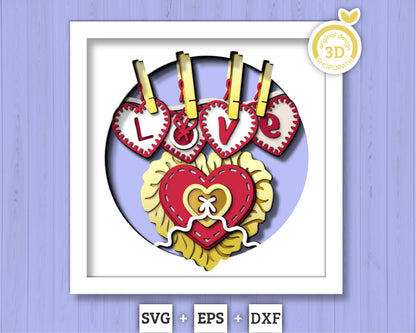 Valentine Love Buttons - 3D Shadow Box Layered SVG DXF EPS (Cutting Files)