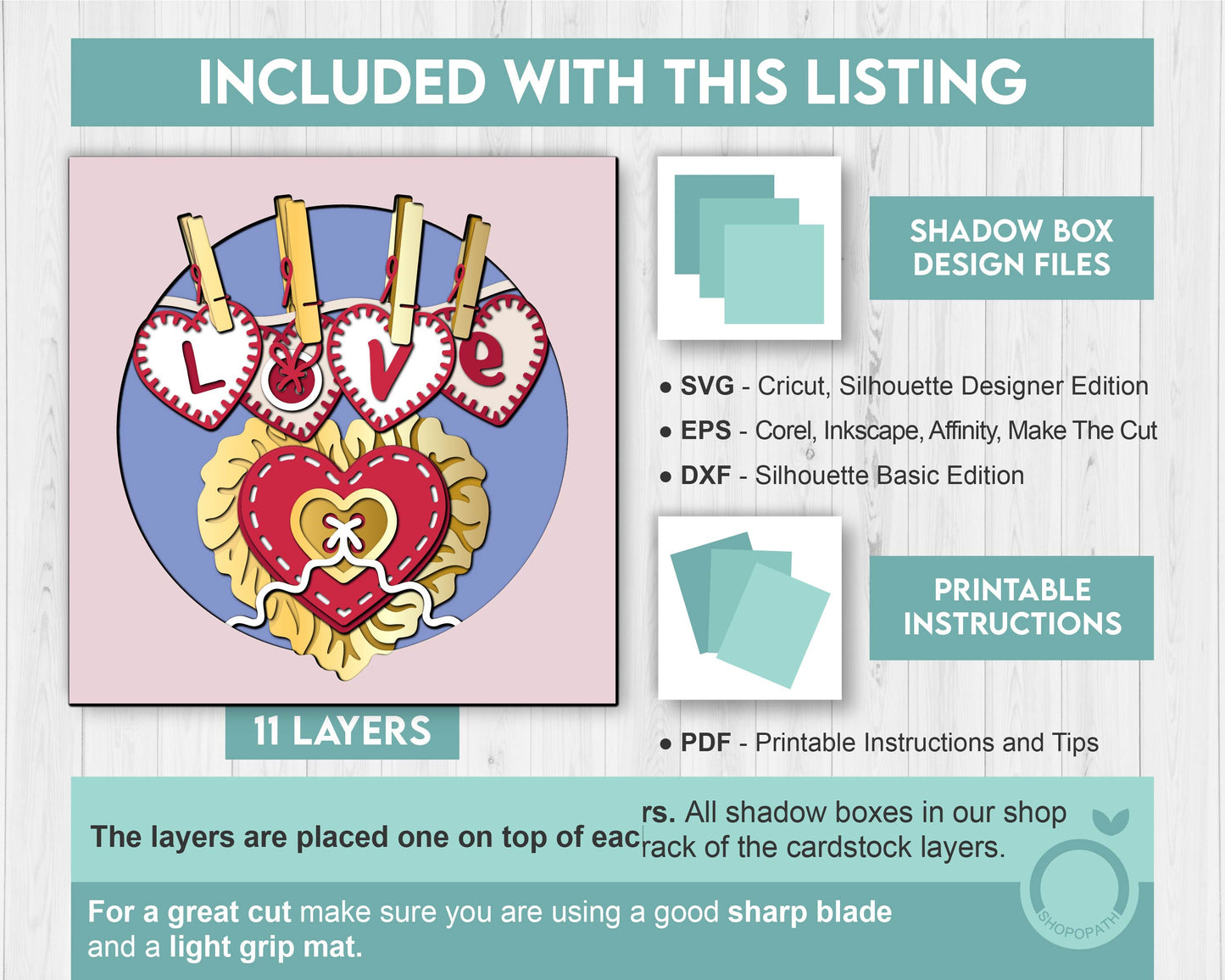 Valentine Love Buttons - 3D Shadow Box Layered SVG DXF EPS (Cutting Files)