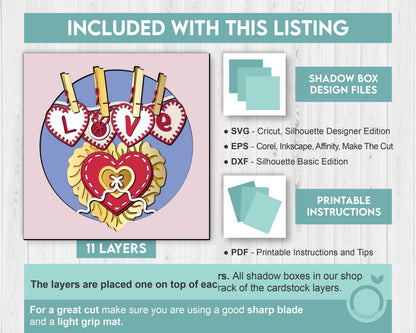 Valentine Love Buttons - 3D Shadow Box Layered SVG DXF EPS (Cutting Files)