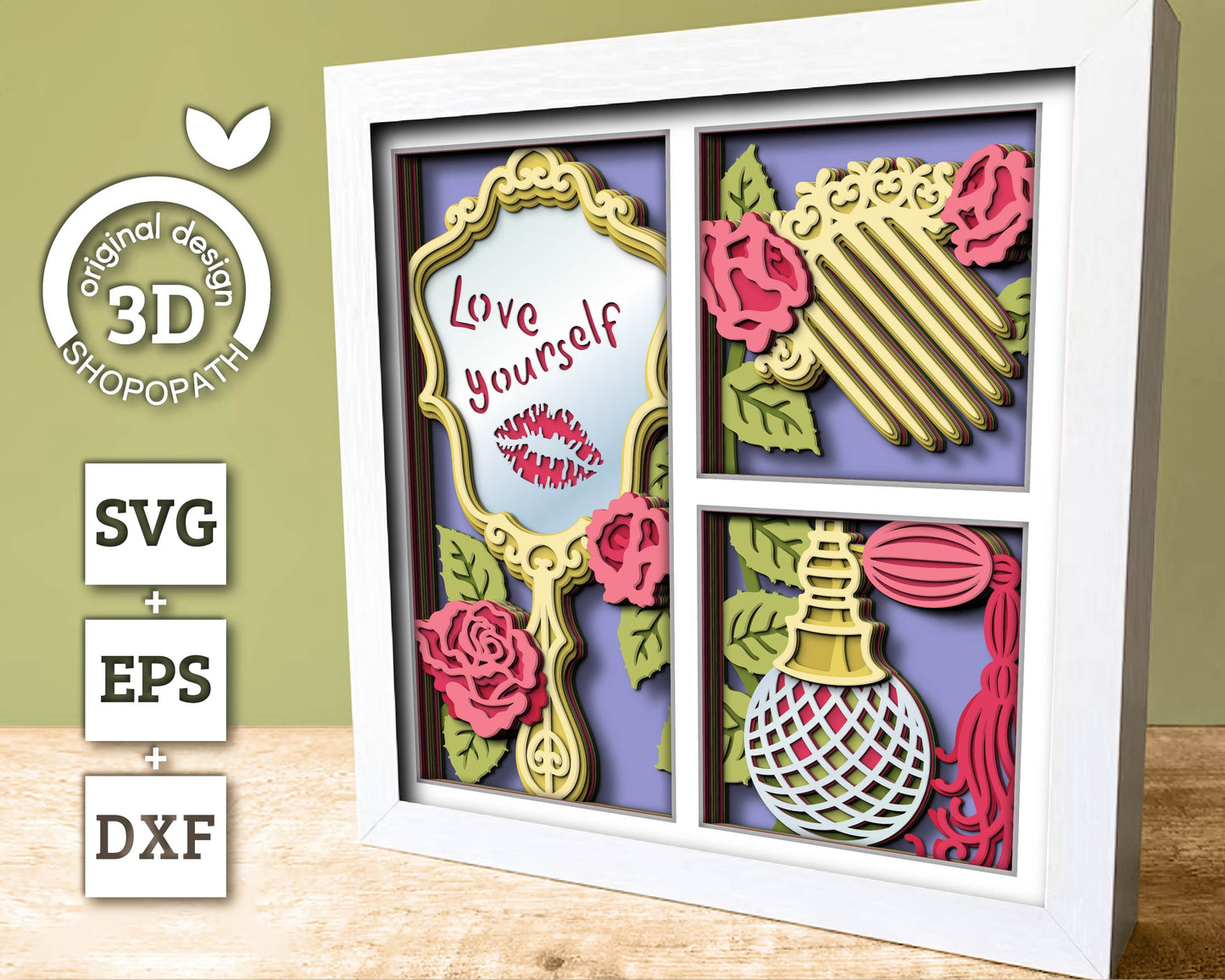 Valentine's Day Mirror and Perfume - 3D Shadow Box Layered SVG DXF EPS (Cutting Files)
