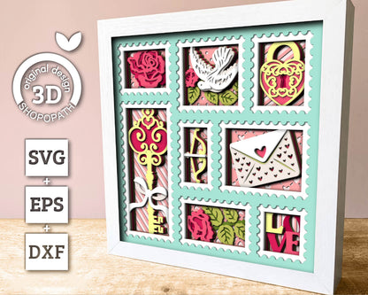 Valentine's Day Love Stamps - 3D Shadow Box Layered SVG DXF EPS (Cutting Files)
