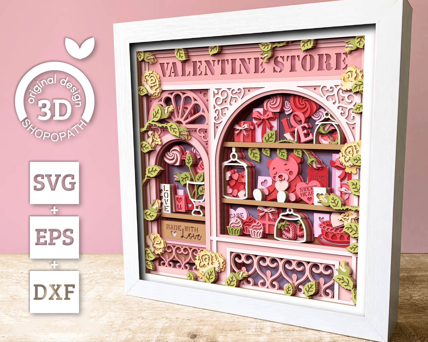 Valentine's Day Store - 3D Shadow Box Layered SVG DXF EPS (Cutting Files)