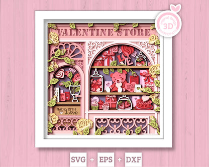 Valentine's Day Store - 3D Shadow Box Layered SVG DXF EPS (Cutting Files)