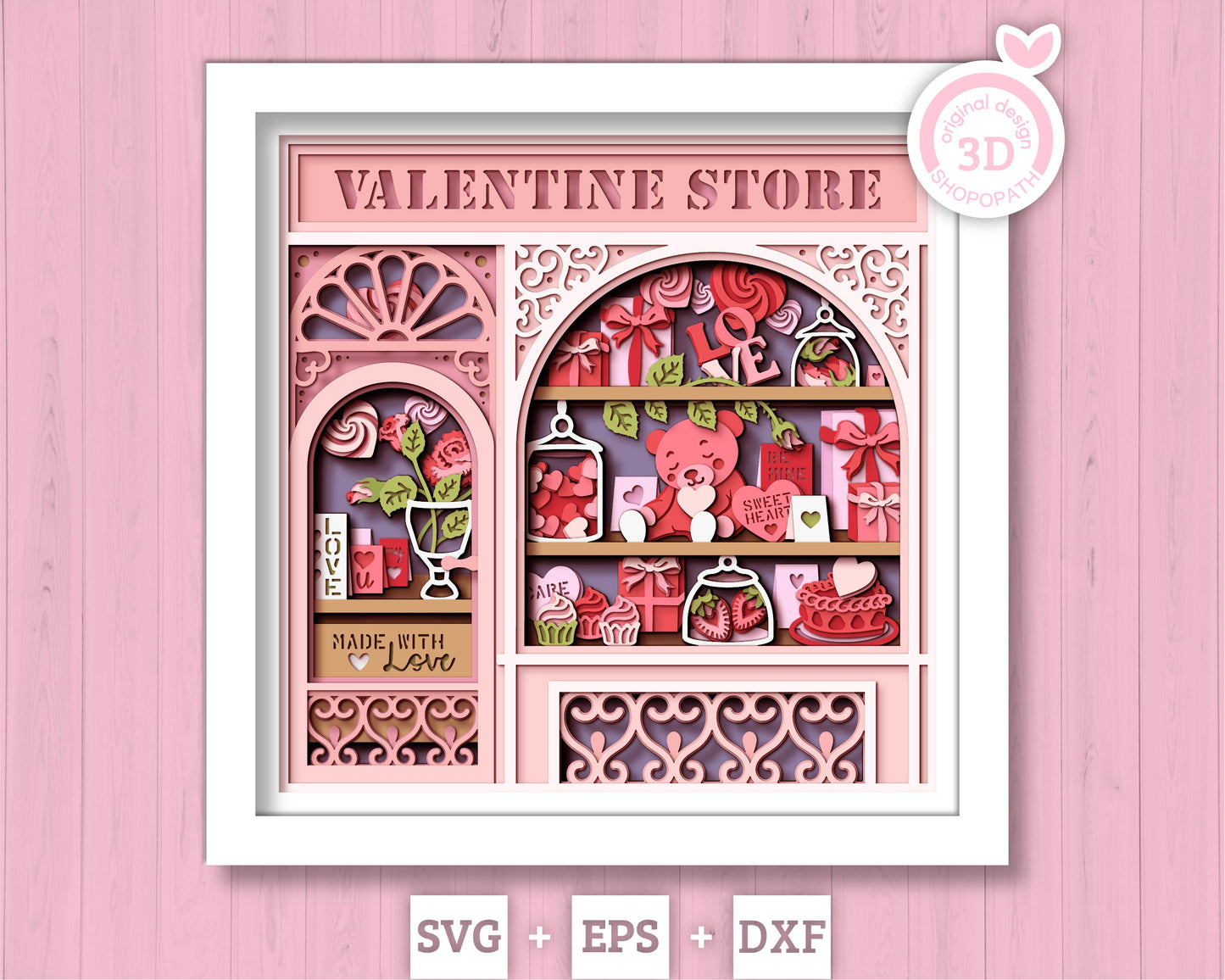 Valentine's Day Store - 3D Shadow Box Layered SVG DXF EPS (Cutting Files)