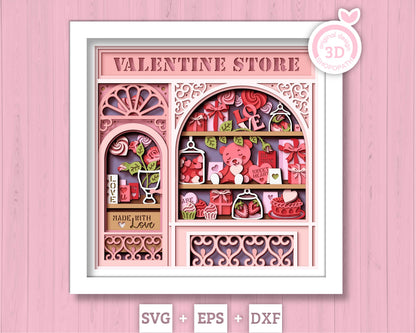 Valentine's Day Store - 3D Shadow Box Layered SVG DXF EPS (Cutting Files)