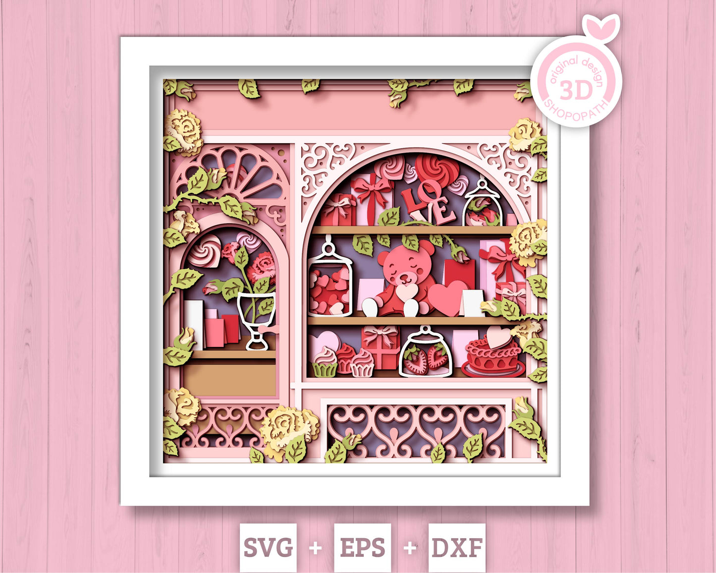 Valentine's Day Store - 3D Shadow Box Layered SVG DXF EPS (Cutting Files)