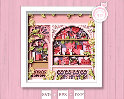 Valentine's Day Store - 3D Shadow Box Layered SVG DXF EPS (Cutting Files)