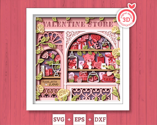 Valentine's Day Store - 3D Shadow Box Layered SVG DXF EPS (Cutting Files)