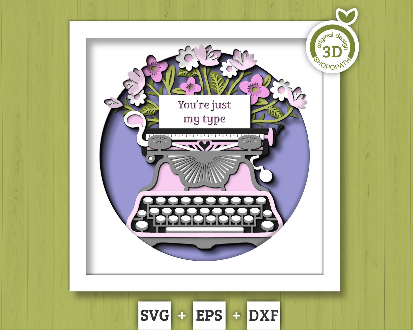 Valentine's Day Typewritter with Label - 3D Shadow Box Layered SVG DXF EPS (Cutting Files)