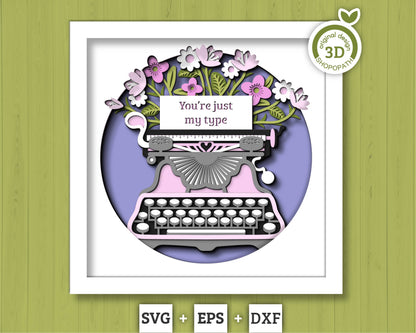 Valentine's Day Typewritter with Label - 3D Shadow Box Layered SVG DXF EPS (Cutting Files)