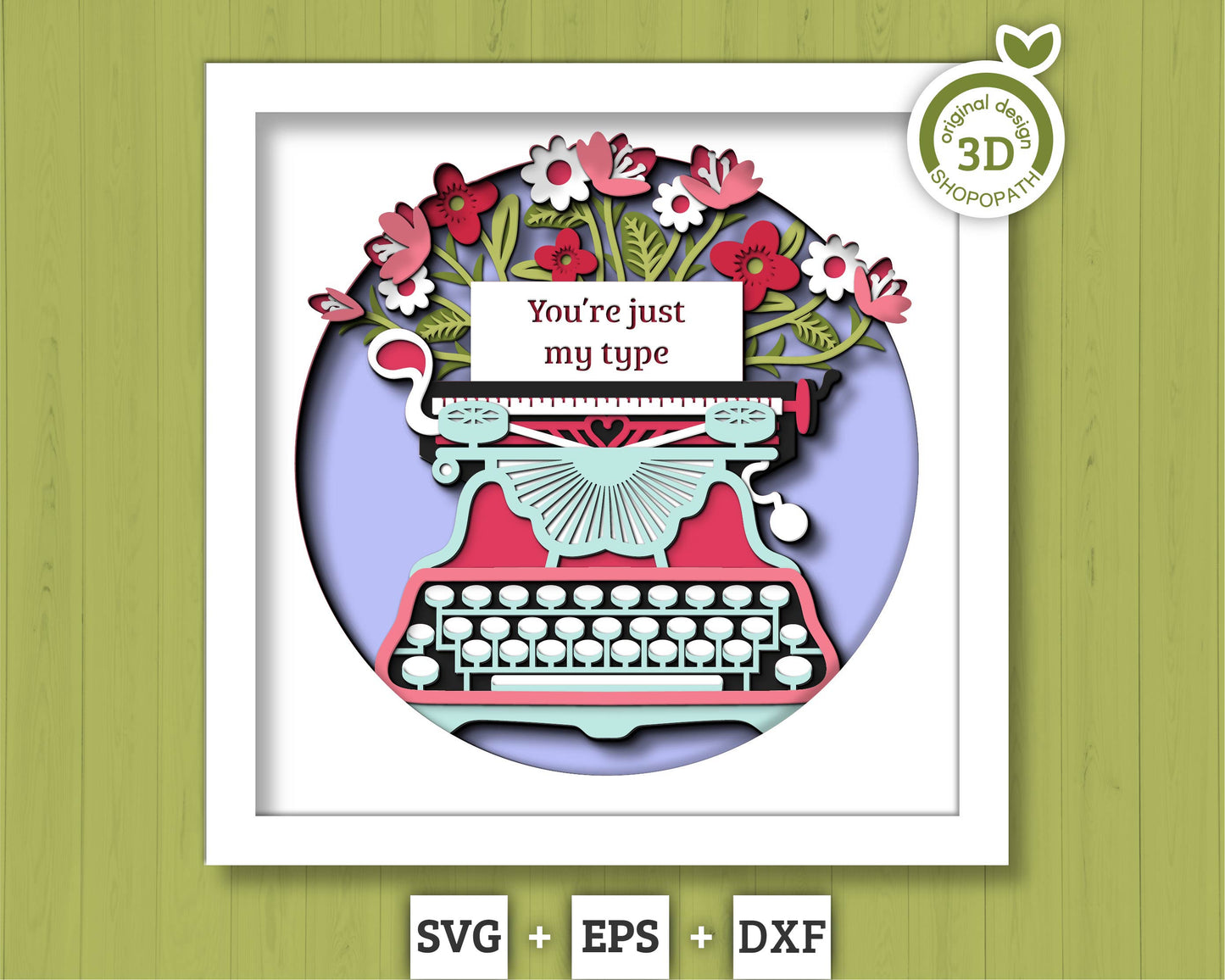 Valentine's Day Typewritter with Label - 3D Shadow Box Layered SVG DXF EPS (Cutting Files)