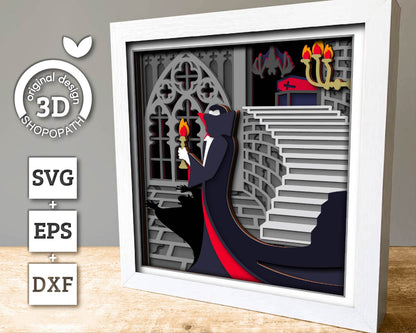 3D SVG Vampire Shadow Box, Layered Ghost Halloween, Haunted Castle 3D Svg Layered Papercut svg, 3d Halloween Bat Casket, Cricut Silhouette