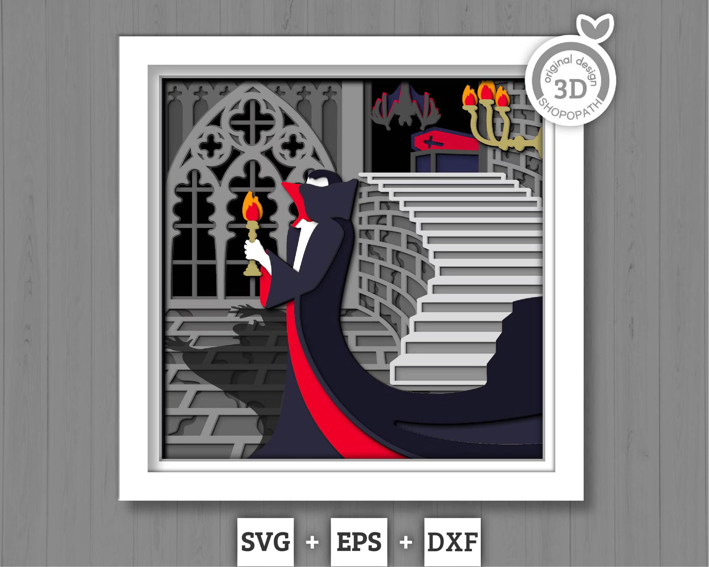 3D SVG Vampire Shadow Box, Layered Ghost Halloween, Haunted Castle 3D Svg Layered Papercut svg, 3d Halloween Bat Casket, Cricut Silhouette