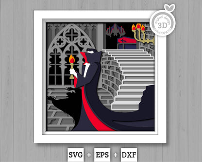 3D SVG Vampire Shadow Box, Layered Ghost Halloween, Haunted Castle 3D Svg Layered Papercut svg, 3d Halloween Bat Casket, Cricut Silhouette