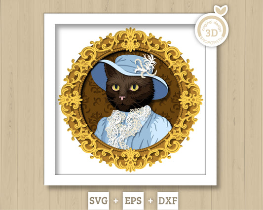 Victorian Female Cat Portrait - 3D Shadow Box Layered SVG DXF EPS (Cutting Files)
