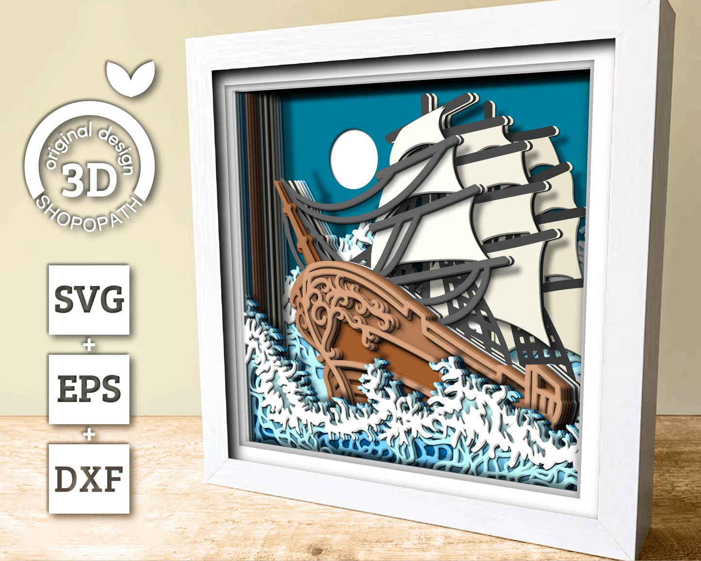 3D SVG Sailing Ship Shadow Box, Ship 3D Svg, Beach 3d Svg, Sea 3D svg, Summer 3d Svg, Sailboat 3d svg, 3D SVG Boat Cricut Silhouette