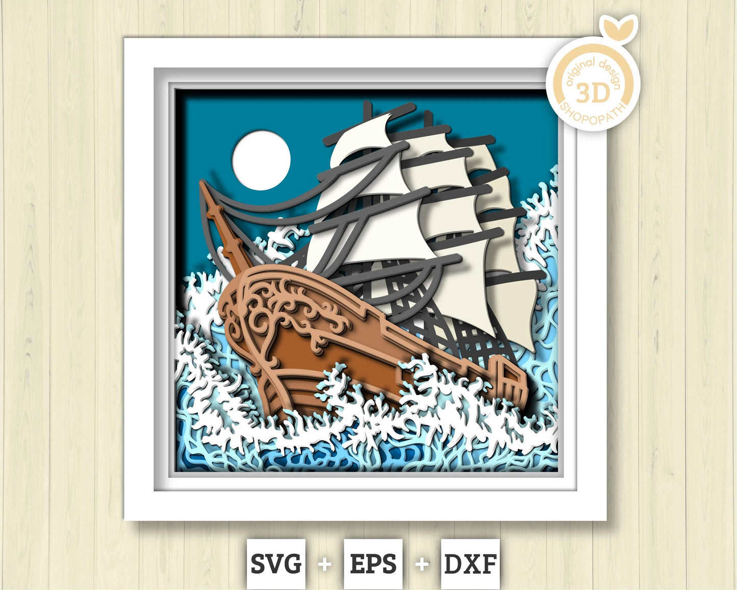 3D SVG Sailing Ship Shadow Box, Ship 3D Svg, Beach 3d Svg, Sea 3D svg, Summer 3d Svg, Sailboat 3d svg, 3D SVG Boat Cricut Silhouette
