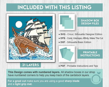 3D SVG Sailing Ship Shadow Box, Ship 3D Svg, Beach 3d Svg, Sea 3D svg, Summer 3d Svg, Sailboat 3d svg, 3D SVG Boat Cricut Silhouette