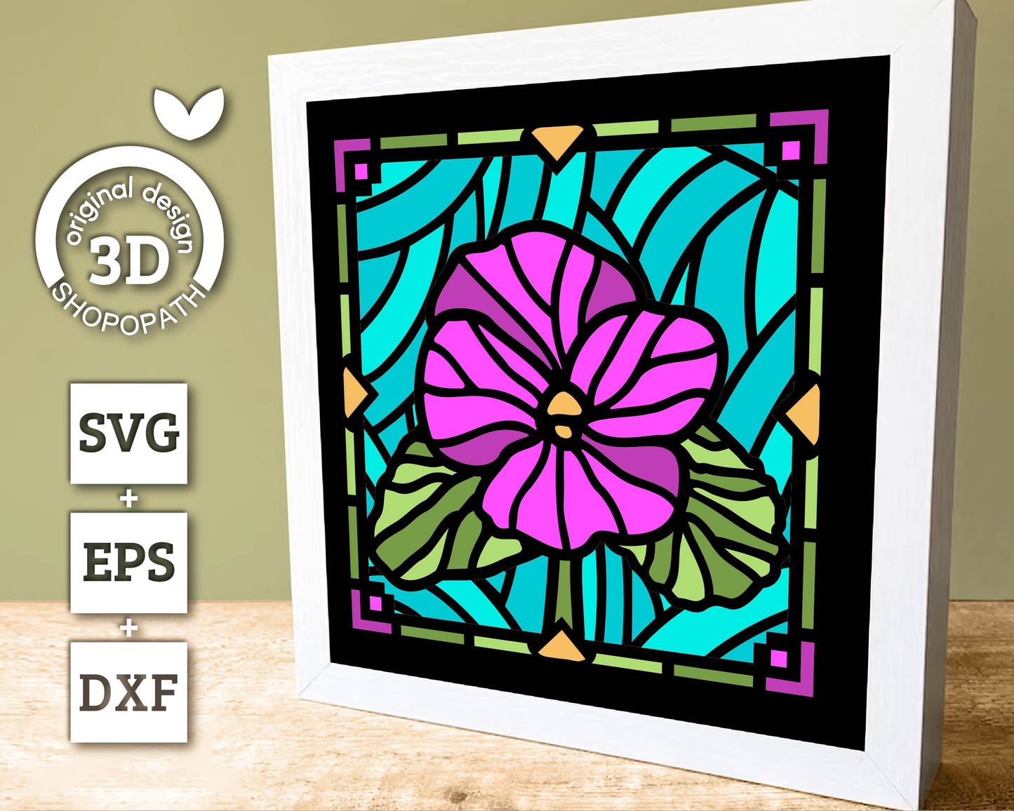3D SVG Violets Mini Stained Glass Shadow Box, Violets 3D svg, 3D Flowers svg, 3D SVG Stained Glass, Shadow Box svg, Cricut Silhouette