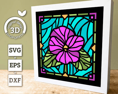 3D SVG Violets Mini Stained Glass Shadow Box, Violets 3D svg, 3D Flowers svg, 3D SVG Stained Glass, Shadow Box svg, Cricut Silhouette