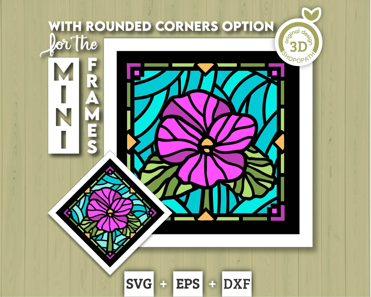 3D SVG Violets Mini Stained Glass Shadow Box, Violets 3D svg, 3D Flowers svg, 3D SVG Stained Glass, Shadow Box svg, Cricut Silhouette