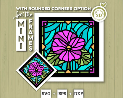 3D SVG Violets Mini Stained Glass Shadow Box, Violets 3D svg, 3D Flowers svg, 3D SVG Stained Glass, Shadow Box svg, Cricut Silhouette