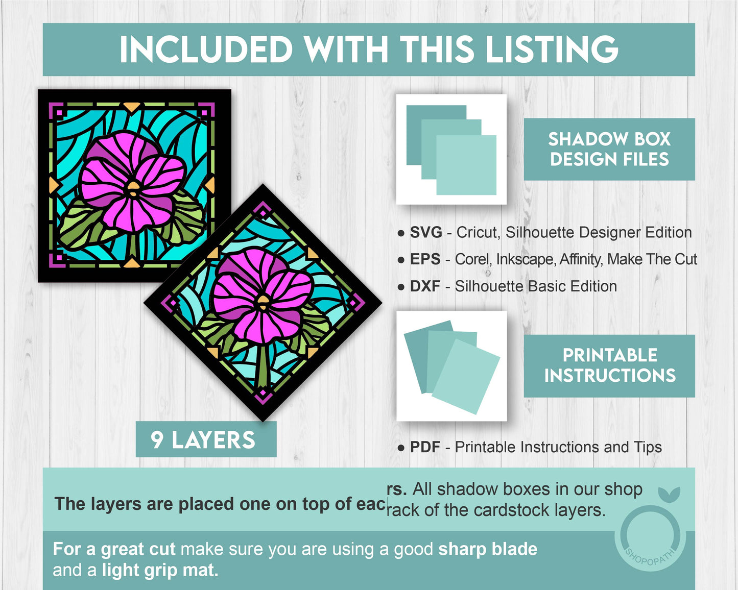 3D SVG Violets Mini Stained Glass Shadow Box, Violets 3D svg, 3D Flowers svg, 3D SVG Stained Glass, Shadow Box svg, Cricut Silhouette