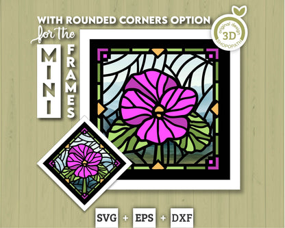 3D SVG Violets Mini Stained Glass Shadow Box, Violets 3D svg, 3D Flowers svg, 3D SVG Stained Glass, Shadow Box svg, Cricut Silhouette