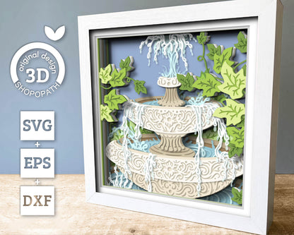 Water Fountain with Ivy Leaves - 3D Shadow Box Layered SVG DXF EPS (Cutting Files)