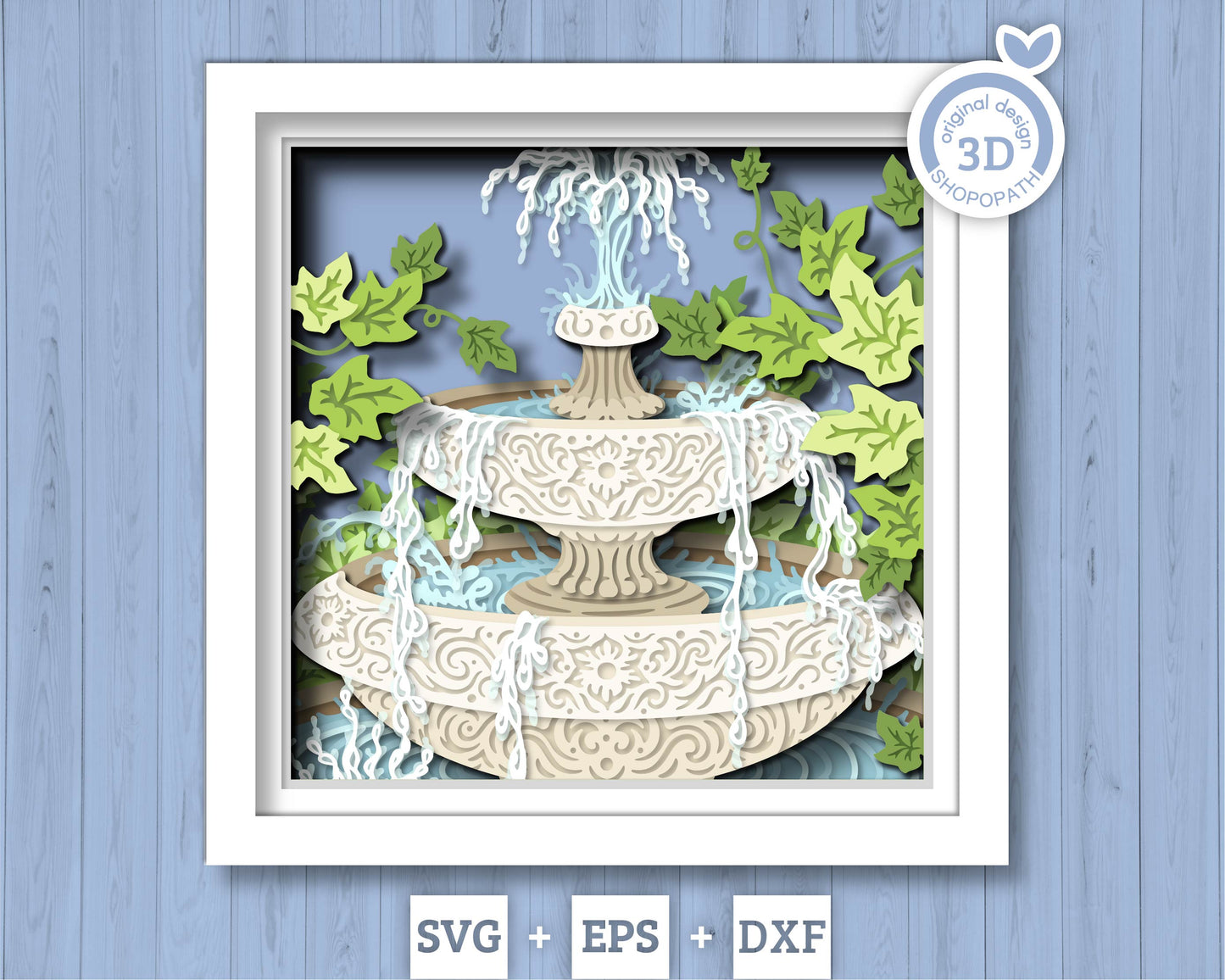 Water Fountain with Ivy Leaves - 3D Shadow Box Layered SVG DXF EPS (Cutting Files)