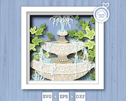 Water Fountain with Ivy Leaves - 3D Shadow Box Layered SVG DXF EPS (Cutting Files)