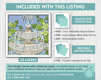 Water Fountain with Ivy Leaves - 3D Shadow Box Layered SVG DXF EPS (Cutting Files)