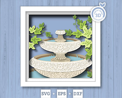 Water Fountain with Ivy Leaves - 3D Shadow Box Layered SVG DXF EPS (Cutting Files)