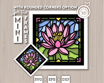 Waterlily Flower Stained Glass Shadow Box 3D SVG for Floating Frame, Birth Month Flower Cutting Files DXF EPS for Cricut Silhouette Brother