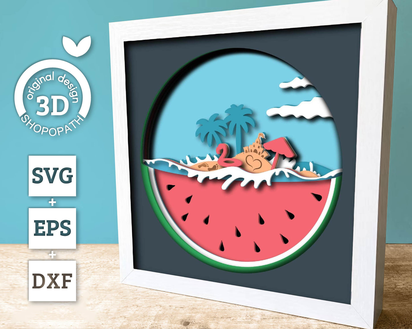 3D Layered Summer SVG EPS, Sea Wave Shadow Box, Beach 3D Svg, Watermelon Layered Papercut svg, Cricut Silhouette