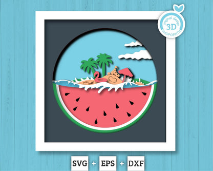 3D Layered Summer SVG EPS, Sea Wave Shadow Box, Beach 3D Svg, Watermelon Layered Papercut svg, Cricut Silhouette